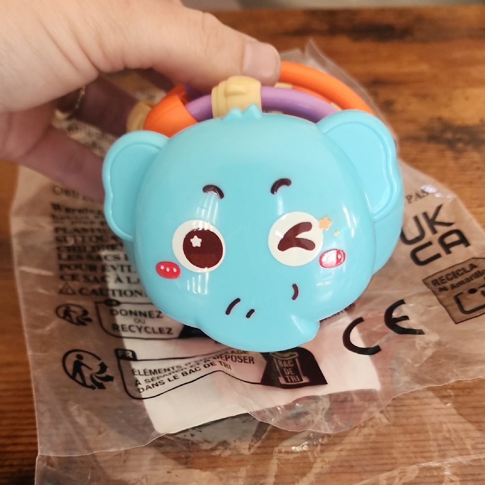 Cute Blue Elephant Toy with Colorful Handles With Ball Toy For Infants Grasping